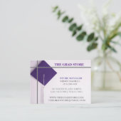 店舗のグレーと紫の卒業キャップ 名刺 (スタンド正面)