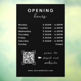 店舗オープン時間 QRコード スリム ブラック ウィンドウサイン