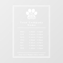 店舗フロント営業時間の肉球マーク ウィンドウサイン