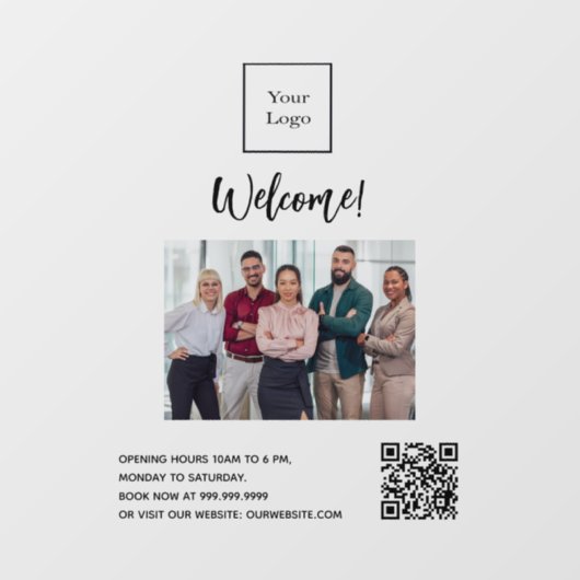 店舗ロゴ写真歓迎営業時間QRコード ウィンドウサイン (シート)