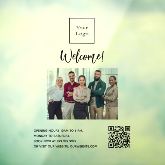 店舗ロゴ写真歓迎営業時間QRコード ウィンドウサイン (シート3)