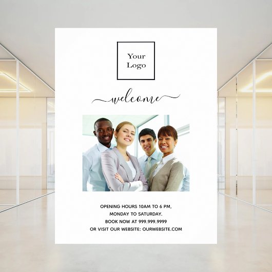 店舗ロゴ写真　営業時間歓迎 ポスター