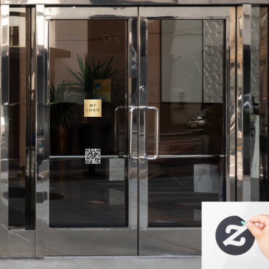 店舗ロゴ歓迎営業時間QRコード ウィンドウサイン (オフィスドア)