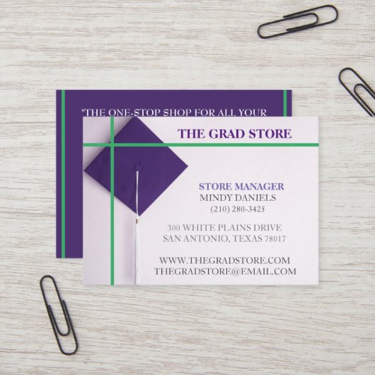 店舗販売店グリーン&パープル卒業キャップ 名刺 (正面/裏面インサイチュ)