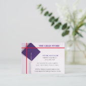 店長小売業者の赤と紫の卒業キャップ 名刺 (スタンド正面)