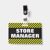 "店長" + 黒く及び黄色のストライプのバッジ バッジ (正面 （クリップ付）)