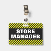 "店長" + 黒く及び黄色のストライプのバッジ バッジ (裏面 （クリップ付）)
