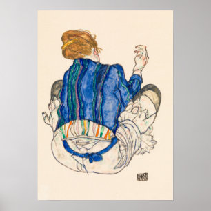 座った女性、バックビュー(1917) by Egon Schiele. ポスター