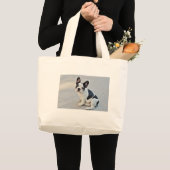 座っているフレンチブルドッグ ラージトートバッグ (正面(商品))