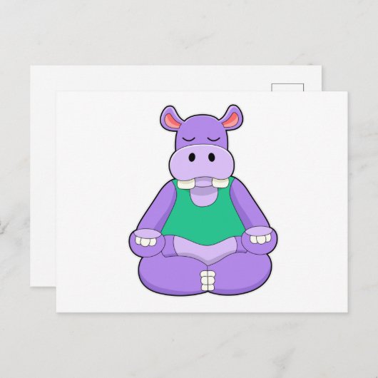 座っているヨガのヒポポタマス ポストカード (正面/裏面)