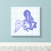 座っている人魚の青 キャンバスプリント (インサイチュ (ウッドフロア))