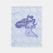 座っている人魚の青 フリースブランケット (正面)
