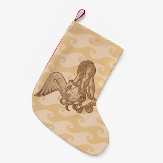 座っている人魚 スモールクリスマスストッキング (正面 (吊り時))