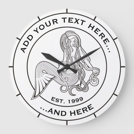 座っている人魚 ラージ壁時計 (正面)