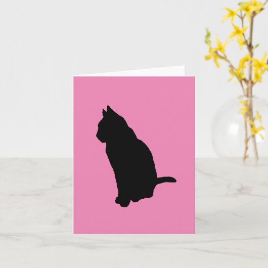 座っている猫のシルエット ベクターカットアウト カード (黄色い花)