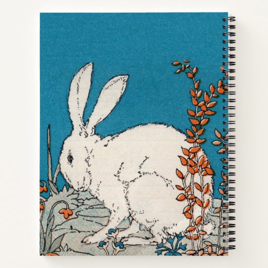 座ってフワフワ白うさぎオレンジ白い花 ノートブック (裏面)