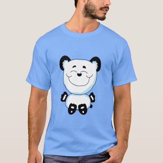 座って幸せそうなパンダ Tシャツ (正面)