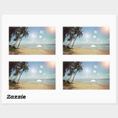 座って熱帯リラックスビーチにヤシの木 長方形シール (シート)