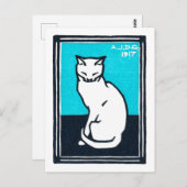 座って白い猫、ジュリー・ド・グラグ ポストカード (正面/裏面)