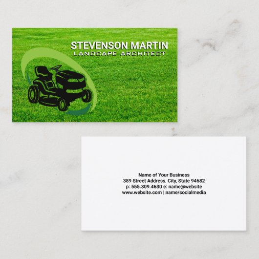 座って芝刈り機 | グラス | 庭師 名刺 (正面/裏面)