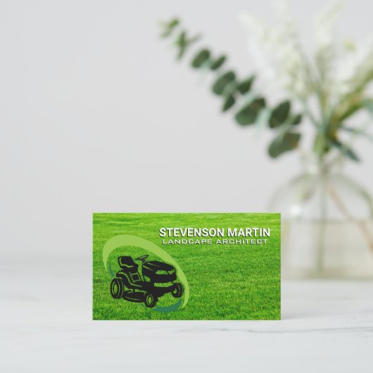 座って芝刈り機 | グラス | 庭師 名刺 (スタンド正面)