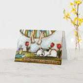 座って読誕生日 カード (黄色い花)