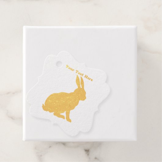 座って金箔うさぎ側プロファイル大きな耳 フェイバータグ (箱)