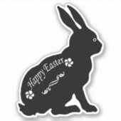 座って黒うさぎハッピーイースター白い花 シール (正面)