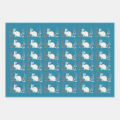 座っエレガントている白うさぎ花ダークブルー ラッピングペーパーシート (正面)