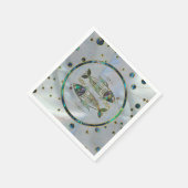 座の魚座〔占星術の〕十二宮図金ゴールドアワビ スタンダードカクテルナプキン (角)