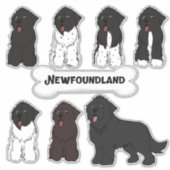 座るニューファンドランド漫画の犬のステッカーセット シール (正面)