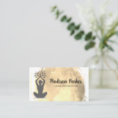 座るヨガポーズ | 金ゴールド水彩ブラシ仕上げ 名刺 (スタンド正面)