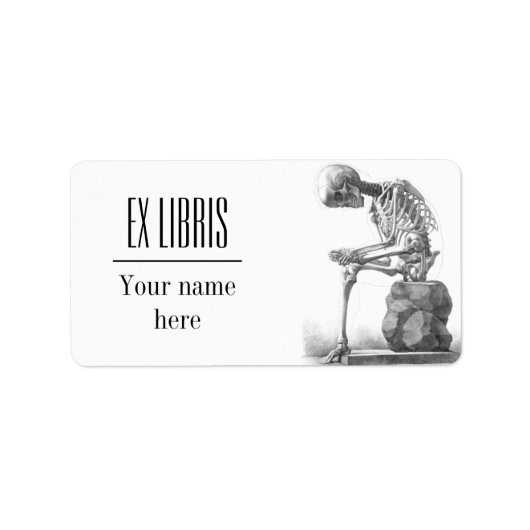 座るヴィンテージ考えスケルトン蔵書票 ラベル (正面)