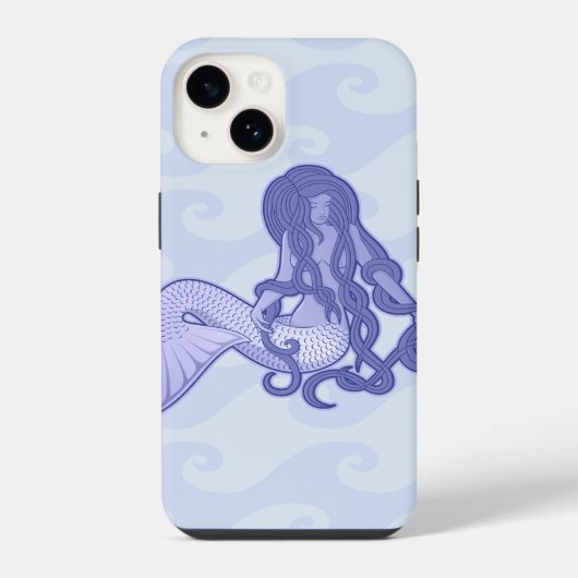 座る人魚 ブルー iPhoneケース (裏面)