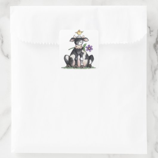 座る牛 – ステッカー (バッグ)