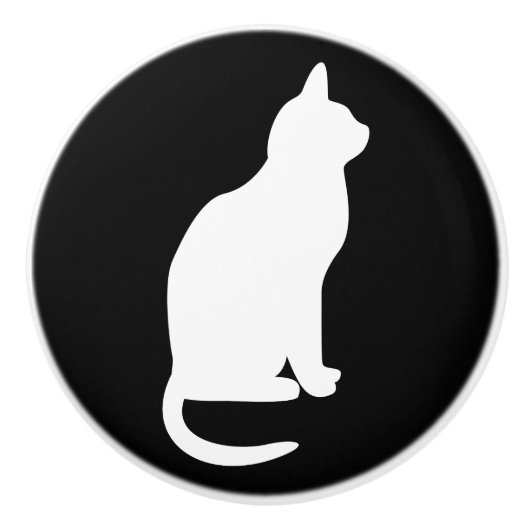 座る白猫（右） セラミックノブ (正面)