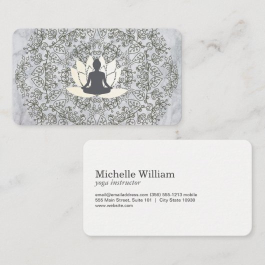 座る蓮の曼荼羅と大理石 名刺 (正面/裏面)