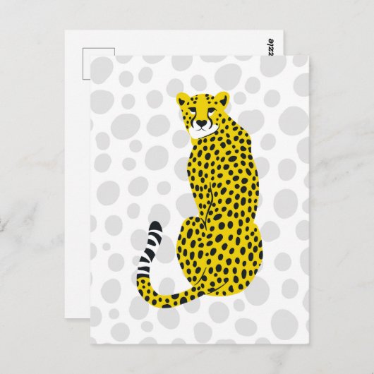 座る野生のチーター斑点のある大きな猫ポートレート ポストカード (正面/裏面)