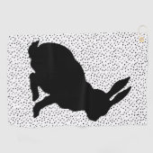 座る黒うさぎ側プロファイル水玉模様 ゴルフタオル (横)