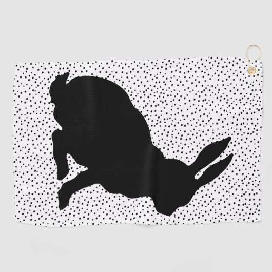 座る黒うさぎ側プロファイル水玉模様 ゴルフタオル (横)