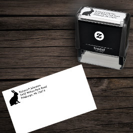 座る黒うさぎ側プロファイル背の高い耳 セルフインキングスタンプ