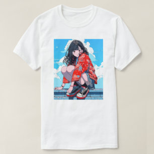 座るJK Tシャツ|寿司娘 GenerativeAI Tシャツ