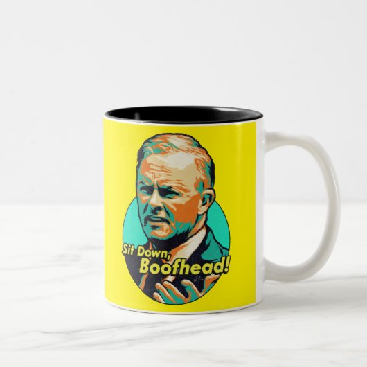 座れ間抜け! ツートーンマグカップ (右)