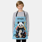 座カラフル座パンダベア名パーソナライズされた青 エプロン (着用した状態)
