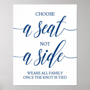 座席のサイン結婚ネイビーブルーの書道を選択 ポスター