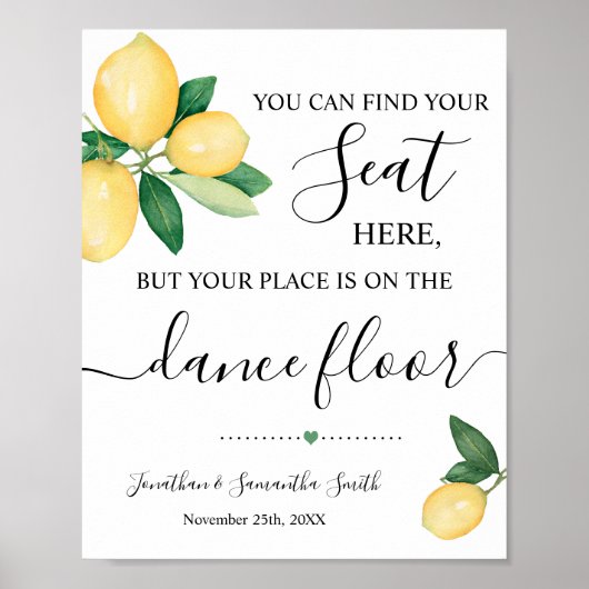 座席の看板を見つける結婚式のレモンサイン ポスター (正面)