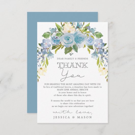 座席表の代わりのほこりっぽいブルーフローラ 案内状 (正面/裏面)