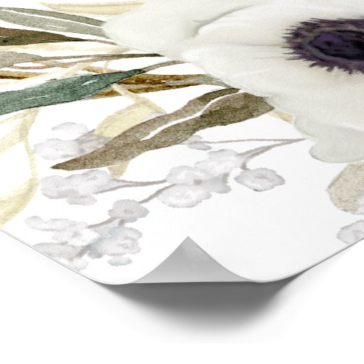 座席表エレガント白アネモネヤナギフローラ ポスター (角)