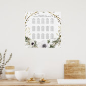 座席表エレガント白アネモネヤナギフローラ ポスター (キッチン)