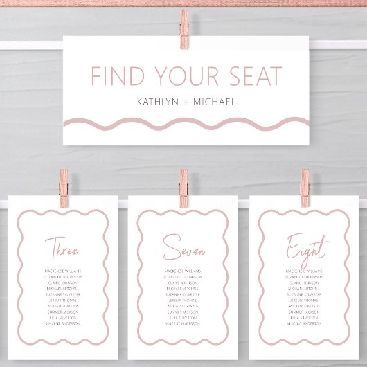 座席表ヘッダーモダン赤面ピンク波型カード 招待状